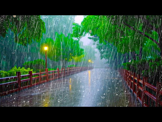 [Fall Asleep Fast] Don’t Watch, Just Listen to Natural Rain in the Park at Night