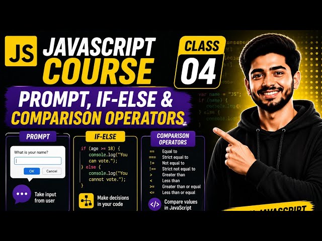 JavaScript Course | Class 04 | Prompt, If Else & Comparison Operators