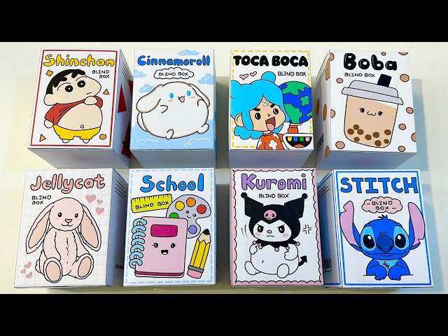 [💸paper diy💸] STITCH, KUROMI, TOCA BOCA, CINNAMOROLL, SHINCHAN, JELLYCAT BLIND BOX unboxing! | asmr