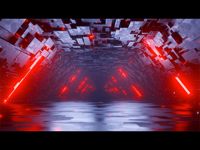 Red Cyber Industrial Tunnel VJ Loop 4K | Dark Sci-Fi LED Background