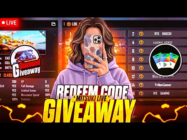 FREE FIRE LIVE GIVEAWAY CUSTOM ROOM 😍| FF LIVE REDEEM CODE GIVEAWAY WITH CUTE GIRL #GIVEAWAY #FF