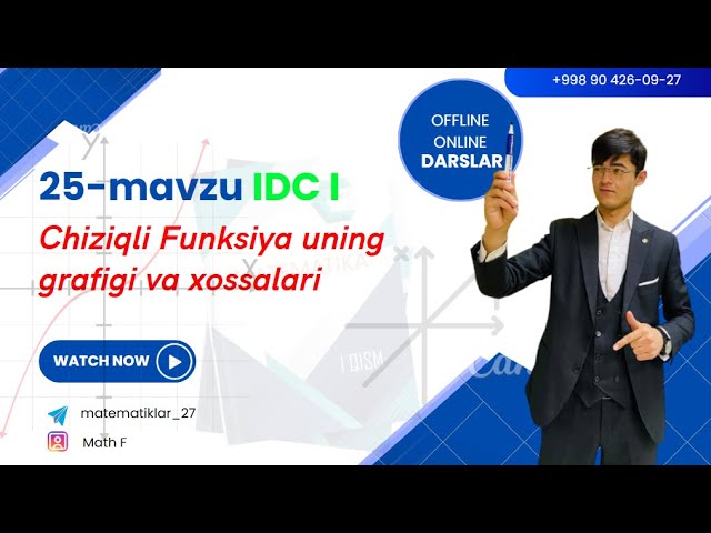 IDC I matematika to'plamidan 25-mavzu Chiziqli funksiya uning grafigi va xossalari misollari yechimi