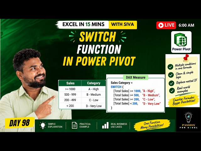 📊 SWITCH Function in Power Pivot (Tamil) | Excel in 15 Mins with Siva | Day 98