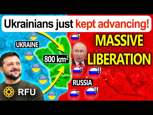 800km² liberated now as Ukrainians keep pushing Russians back.