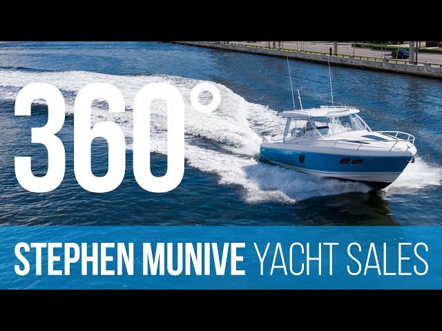 360 VIDEO | Intrepid 407 Cuddy (2019) Triple 350 Mercury Joystick Outboard Engines — Walkthrough