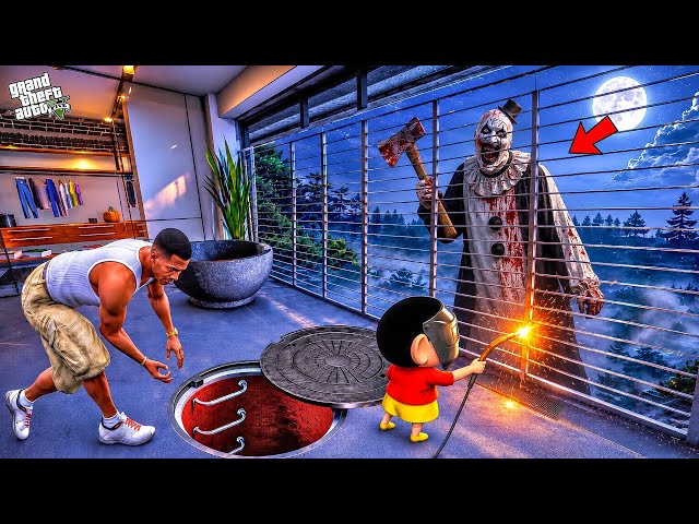 GTA V : Franklin & Shinchan Built a SECRET Bunker to Escape Serbian Dancing Lady! In GTA 5 Telugu