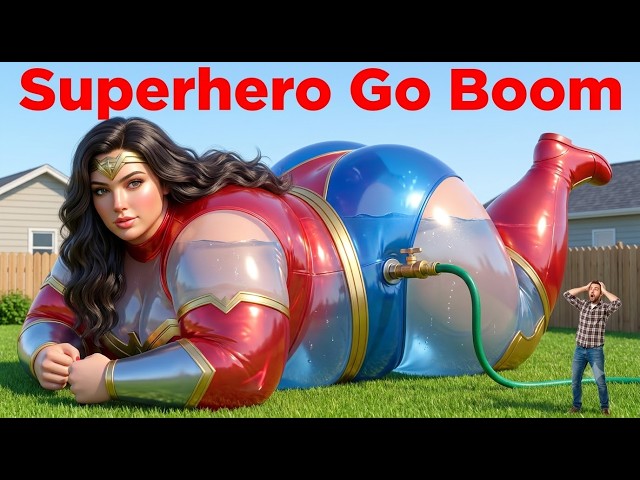 Inflating Wonder Woman & Friends Until They Blow 💥💥💥 | BEST SQUISHY TOYS FLOODED MY GARDEN