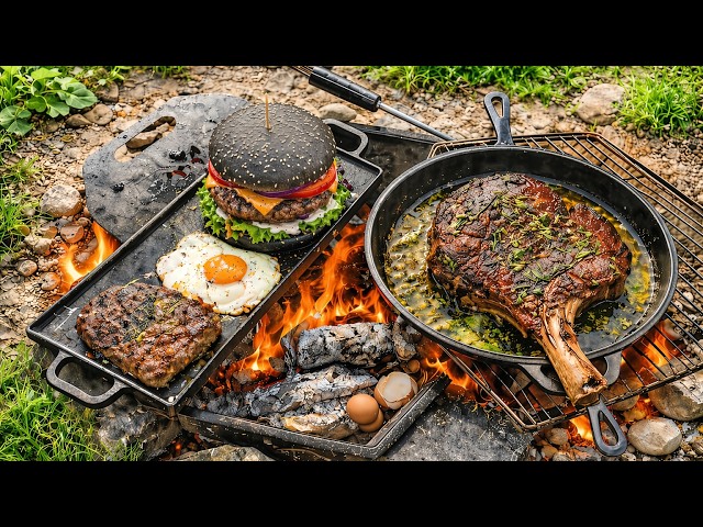 Tomahawk Steak in Garlic Rosemary Butter & Ash Sweet Potatoes | ASMR Compilation