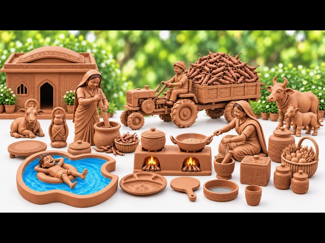 12 Cute Tiny Kitchen Set Mitti Bartan Making | DIY Miniature Clay House | All Kitchen Set Video