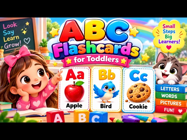 ABC Flashcards for Toddlers | Learn Alphabet Words A to Z | Babies First Words