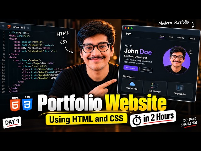 🔴 LIVE | Day 9: Build a Portfolio Website with HTML & CSS 💻 | Full Stack Web Development