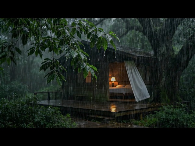 (No ADs) Soft Tropical Forest Cabin Rain | Peaceful Night Rain Sounds To Deep Sleep Like a Baby