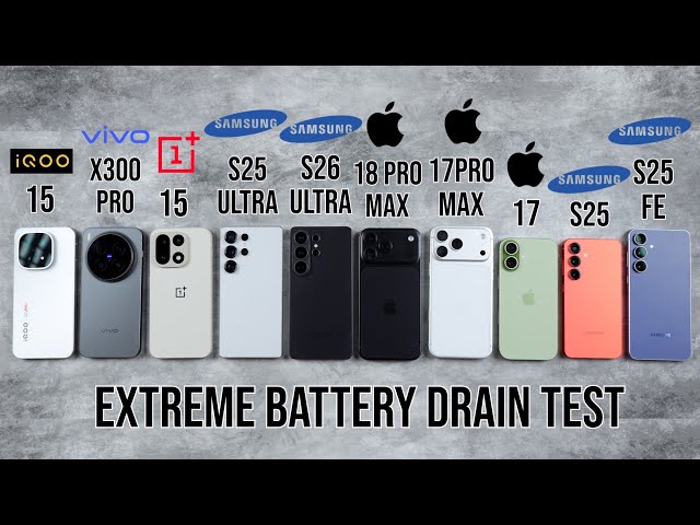 iPhone 18 Pro Max vs 17 Pro Max / Samsung S26 Ultra / S25 Ultra / OnePlus 15 / iQOO 15 Battery Test