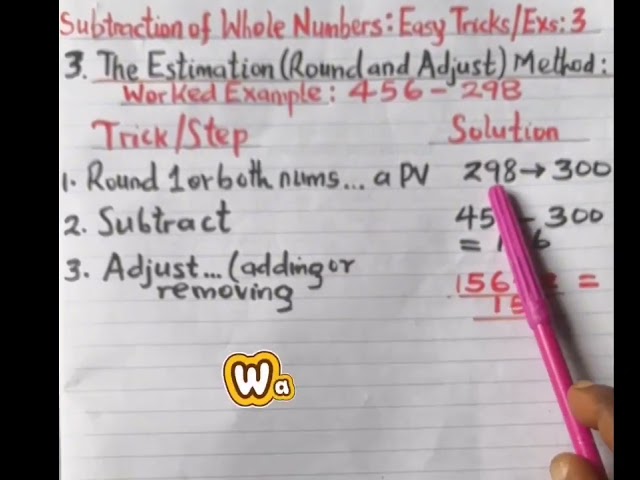 Subtraction of Whole Numbers - Easy Tricks & Steps 3 and Worked Examples: 3