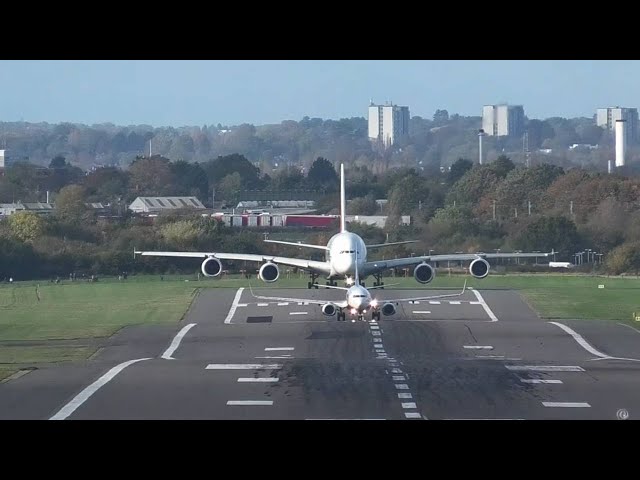 AIRBUS A380 vs BOEING 737 ✈️INCREDIBLE SIZE DIFFERENCE 😮Take Offs  at Birmingham Airport
