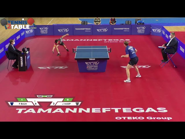 Baum Patrick vs Masip Joan - 1/4 finale - Coupe d'Europe Messieurs 2021 de tennis de table