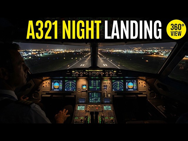A321 Night ILS Landing in 360° | Real Cockpit UUDD