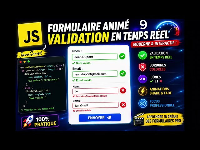 🚀 Create an Animated Form with Real-Time Validation | JavaScript + CSS (Shake, Fade & Icons ✔✖)9