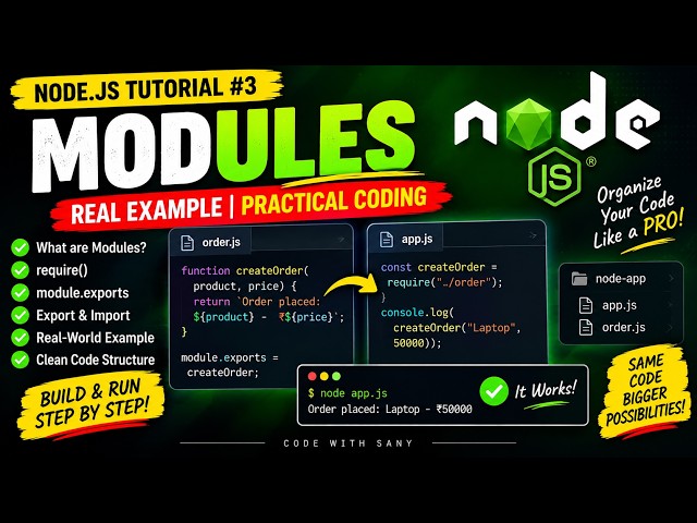 Node.js Modules Explained with Real Example | require() & module.exports