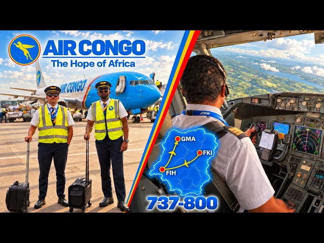 Flying Across DR Congo in 737-800 Cockpit of AIR CONGO