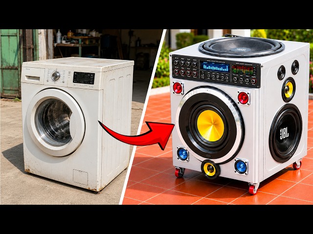 🔊 Turning A Broken Washing Machine Into A Massive JBL Speaker With A 220V Amp!