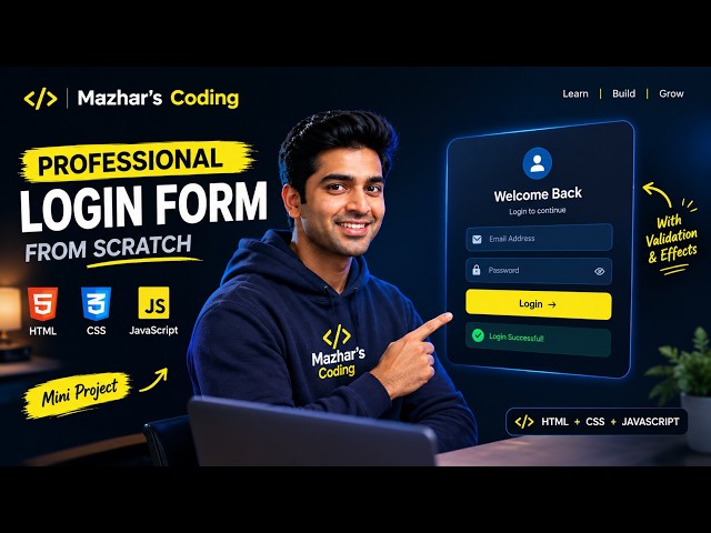 How to build HTML Professional Login Form Using HTML, CSS & JavaScript | Beginner  #mazharscoding