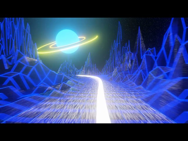 Retro Grid Style - Sunset & Planet Space VJ Loop