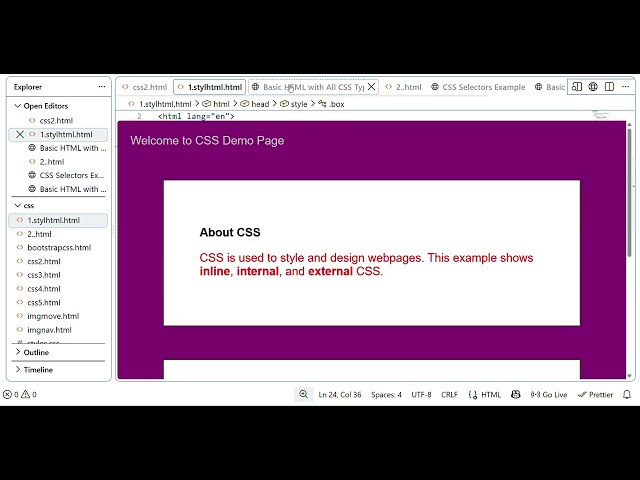 HTML & CSS Tutorial: Inline, Internal & External CSS Explained with Example