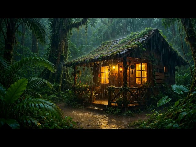 Heavy Rain in the Amazon Rainforest 🌧️ Cozy Cabin Rain Sounds for Deep Sleep & Relaxation