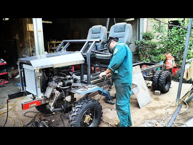 Building a Custom 4x4 Truck | Completing the 2-Seat Cabin, Power Steering, and Opening/Closing Hood