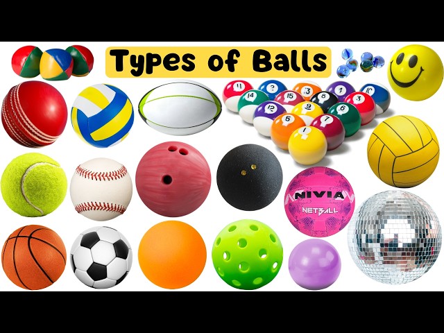 Learn 30 Different Types of Sports Balls for Kids | Ball Names in English | Toddler, Preschool, Kids