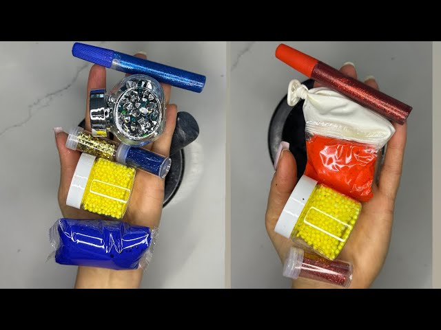 Most Satisfying Slime Battle. Red and Blue. ASMR, No talking. Making slimes in a bowl.