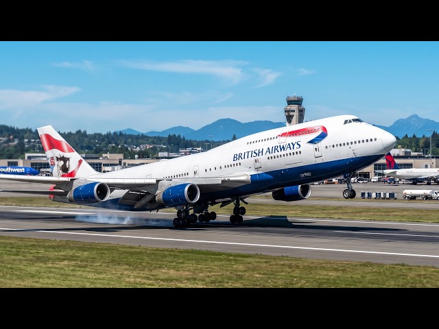 STRONG WINDS! British Airways Boeing 747 Missed Approach at KPAE Airport | MSFS 2020