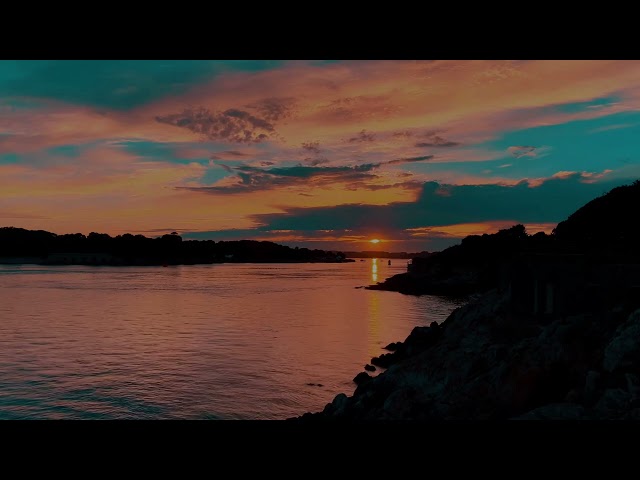 Cricket and ocean waves sounds. Beach sunset, nature sleep sounds ambience.