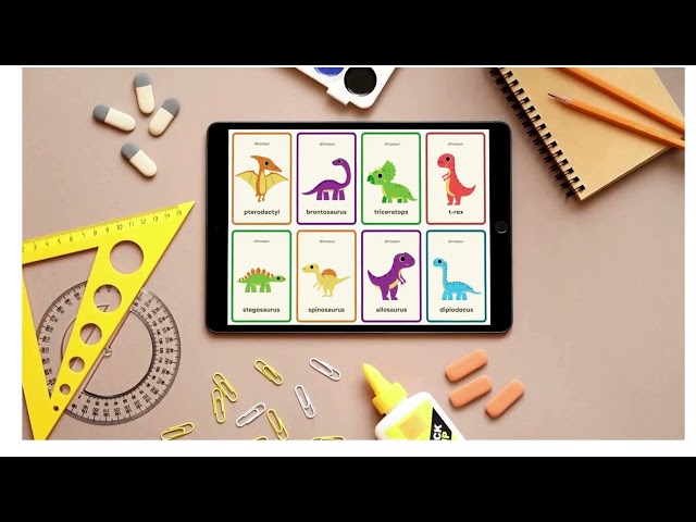 Dinosaur Flashcard in Colorful Cartoon Style