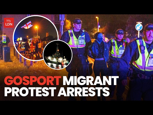 Anti-immigrant protest ERUPTS in Gosport as six arrested and migrant boat DIVERTED to Dover