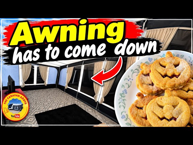 The awning has to come down, and Deb is making some Halloween biscuits.