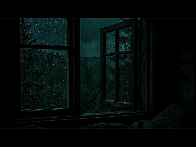 Falling Night Rain in Outside on the Window Bedroom | Soft Warm Ambience for Relaxation and Sleeping