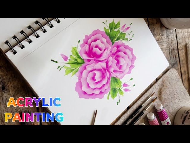 One Stroke Pink Roses 🌸 | Easy Acrylic Painting Tutorial for Beginners