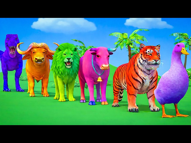 Long Slide Game With Cow Elephant Gorilla Lion Tiger 3d Animal Game Funny 3d Animals EP - 07