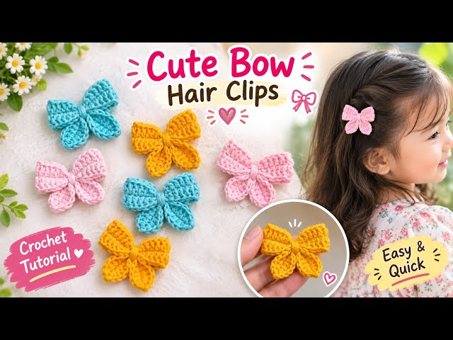 Cute Crochet Bow Hair Clips | Easy Hair Clip Tutorial for Beginners | DIY Bow Clips
