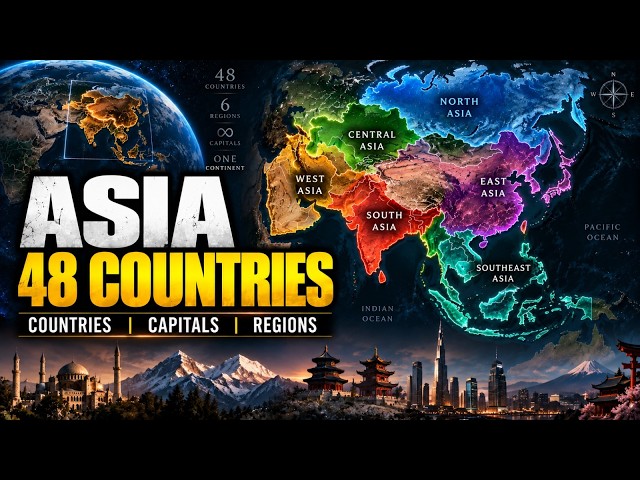 Asia Political Map in Hindi/Urdu I Asia 48 Countries with its Capitals, Divide into 6 Regions