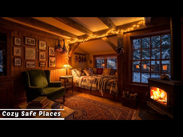 (NO MUSIC) LONG DAY OVER | Fireplace & Snowstorm Sound | Blizzard & Howling Wind Sound for Sleep