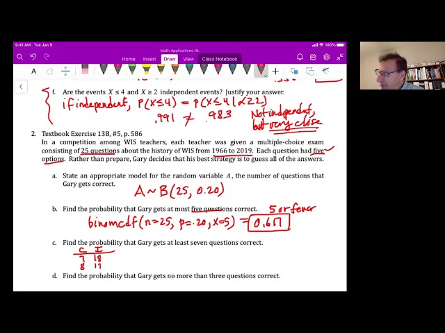 Math Apps HL Unit 5 Video 18: The binomial distribution practice problems 1 - 5 (Chapter 13.2)