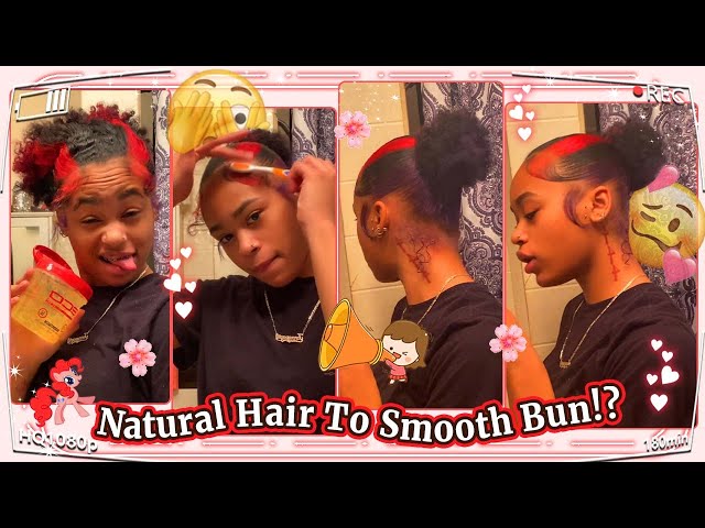 Slick Back Natural Hair Tutorial | Smooth Top Bun w/Red Skunk Stripes #ULAHAIR