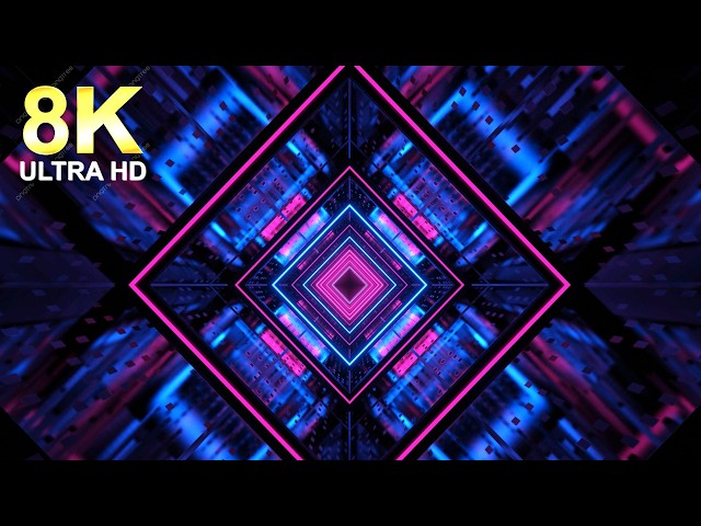 8k Futuristic Neon Blue and Pink Diamond Tunnel Abstract Background VJ Loop