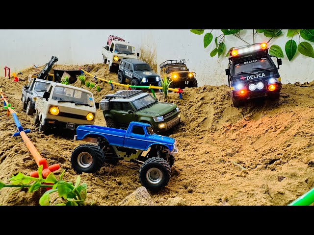 Rc Cars Mud Obstacle test, Suzuki Van, Jeep Wrangler, Range Rover Defender, Toyota LC79, Mini Truck