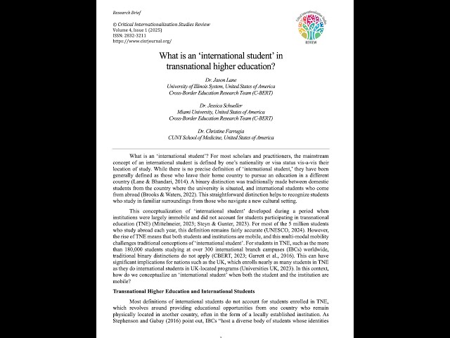 Lane et al.: What is an ‘international student’ in transnational higher education?