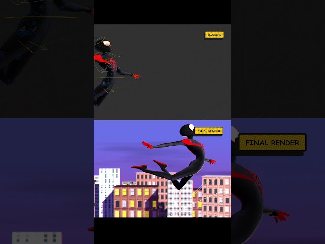 Spider Man Swinging animation! Blocking vs Final Render #3danimation #blender3d #animation #3d