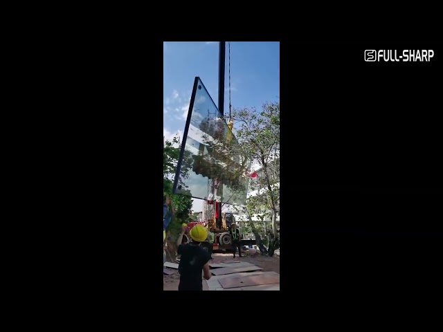 Crane Lifting an Extra Long Glass Panel with a Vacuum Frame #shorts | FULLSHARP